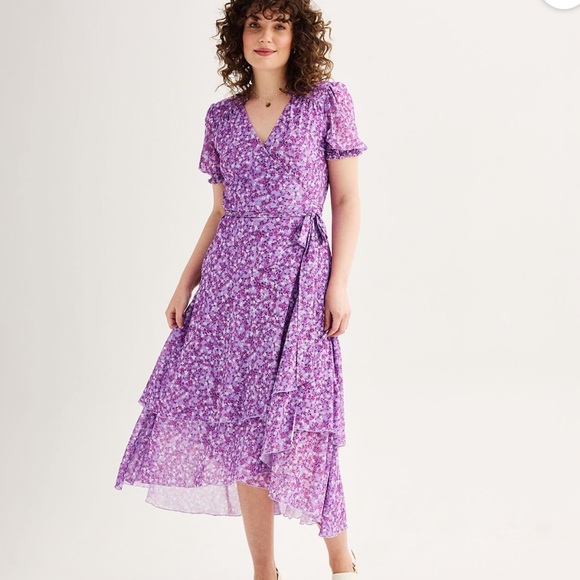 Purple Floral Women's Dress - Picture 4 of 7